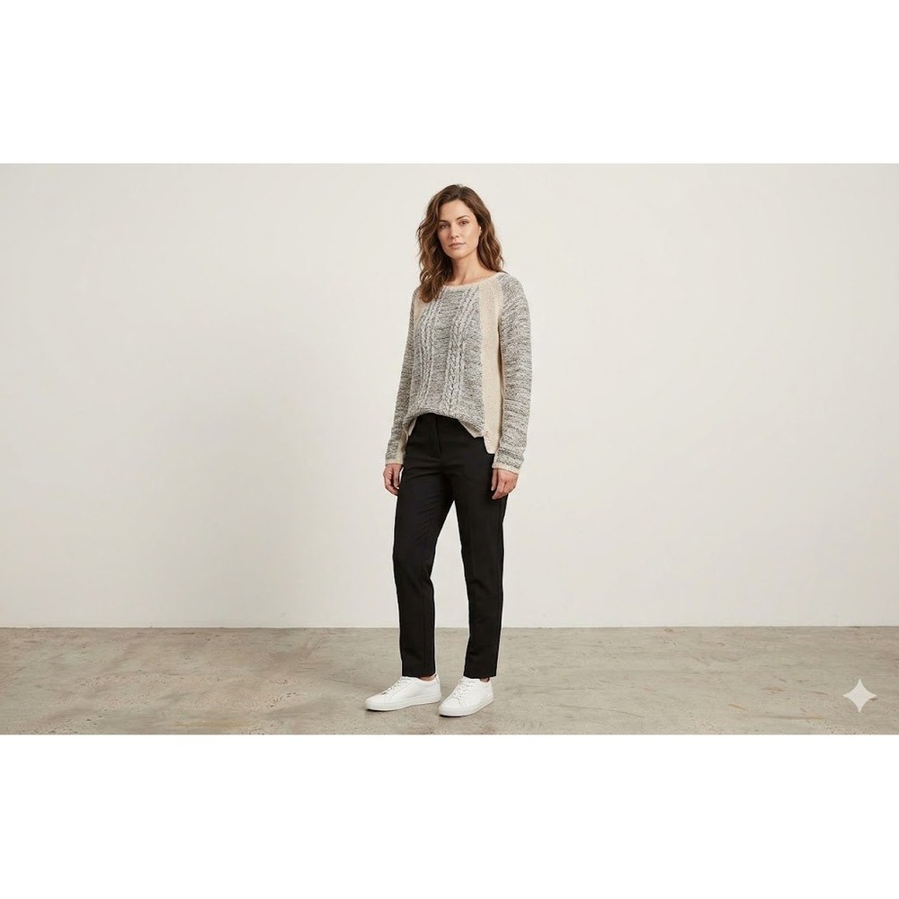 One World Pullover Sweater Womens Small Grey Cream Colorblock High Low Knit